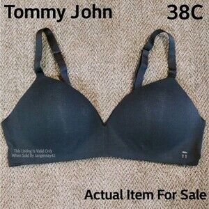 Tommy John 38C Black Cool Cotton Lightly Lined Wireless Bra 59143 | NWOT